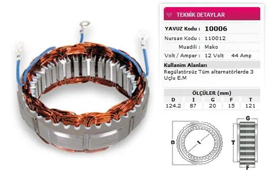 ALTERNATÖR STATÖR YAVUZ 10 006