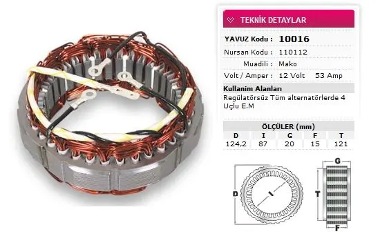 ALTERNATÖR STATÖR YAVUZ 10 016