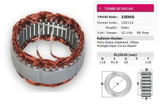 ALTERNATÖR STATÖR YAVUZ 10 066