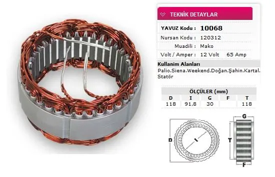 ALTERNATÖR STATÖR YAVUZ 10 068