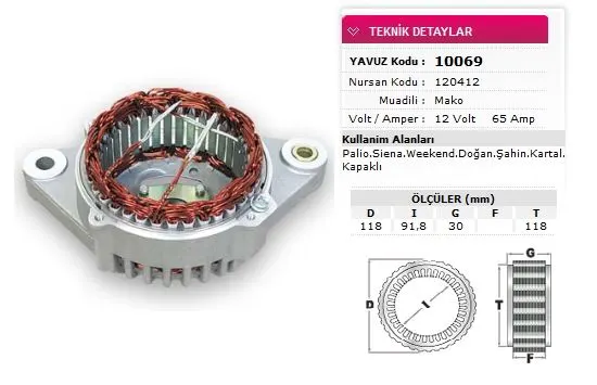 ALTERNATÖR STATÖR YAVUZ 10 069