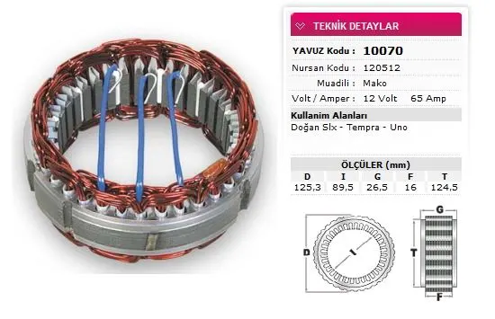 ALTERNATÖR STATÖR YAVUZ 10 070