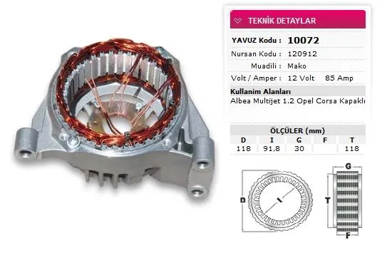 ALTERNATÖR STATÖR YAVUZ 10 072
