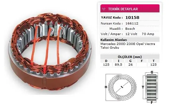 ALTERNATÖR STATÖR YAVUZ 10 158
