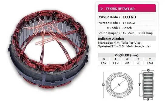 ALTERNATÖR STATÖR YAVUZ 10 163