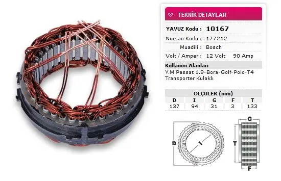 ALTERNATÖR STATÖR YAVUZ 10 167