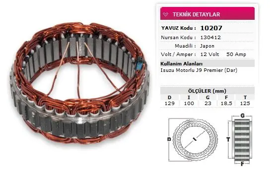 ALTERNATÖR STATÖR YAVUZ 10 207