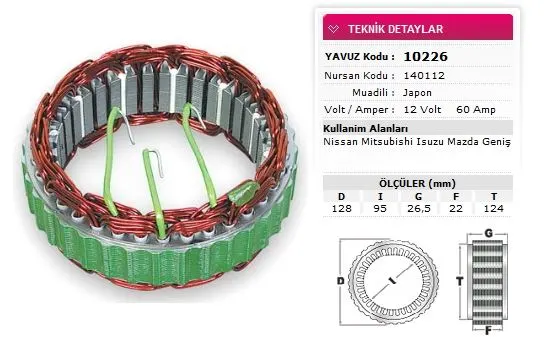ALTERNATÖR STATÖR YAVUZ 10 226