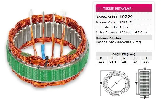 ALTERNATÖR STATÖR YAVUZ 10 229