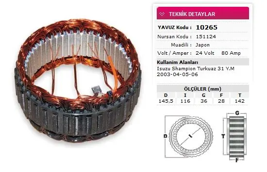 ALTERNATÖR STATÖR YAVUZ 10 265