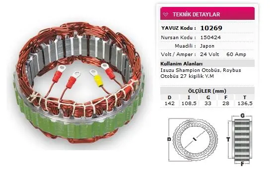 ALTERNATÖR STATÖR YAVUZ 10 269