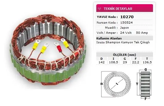 ALTERNATÖR STATÖR YAVUZ 10 270