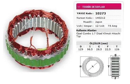 ALTERNATÖR STATÖR YAVUZ 10 273
