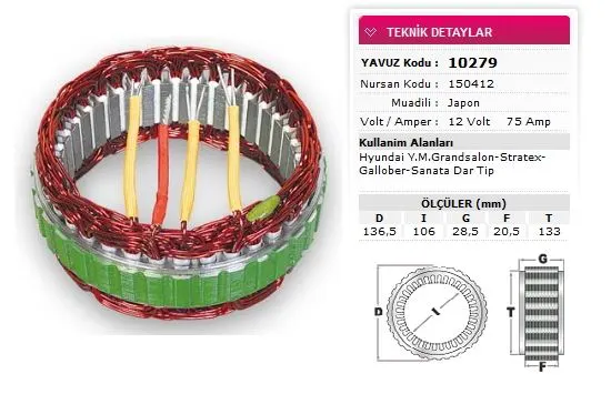 ALTERNATÖR STATÖR YAVUZ 10 279