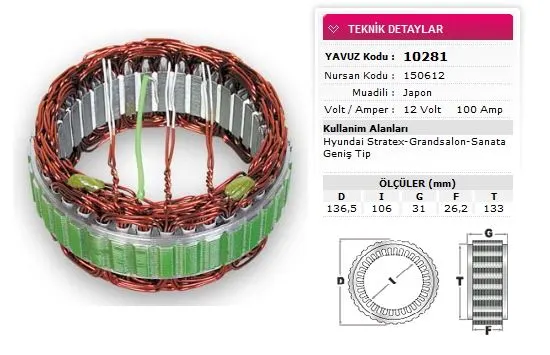 ALTERNATÖR STATÖR YAVUZ 10 281
