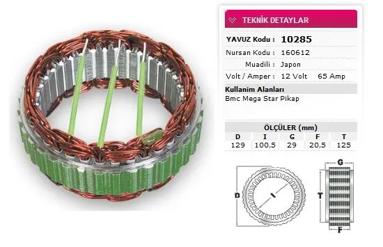 ALTERNATÖR STATÖR YAVUZ 10 285