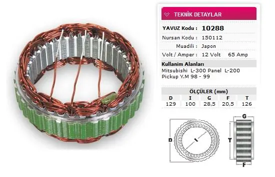 ALTERNATÖR STATÖR YAVUZ 10 288
