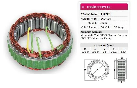 ALTERNATÖR STATÖR YAVUZ 10 289