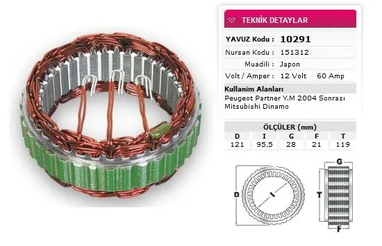 ALTERNATÖR STATÖR YAVUZ 10 291