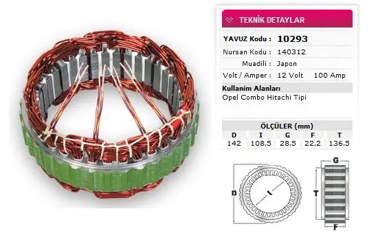 ALTERNATÖR STATÖR YAVUZ 10 293