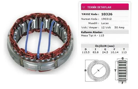 ALTERNATÖR STATÖR YAVUZ 10 326