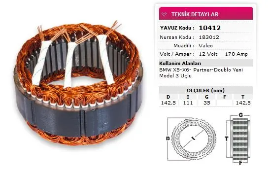 ALTERNATÖR STATÖR YAVUZ 10 412