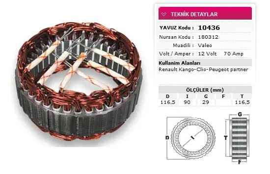 ALTERNATÖR STATÖR YAVUZ 10 436