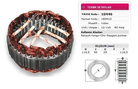 ALTERNATÖR STATÖR YAVUZ 10 446