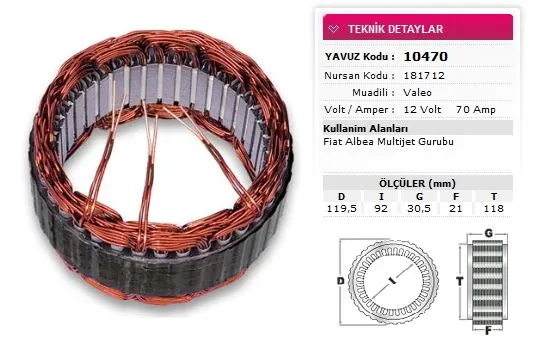 ALTERNATÖR STATÖR YAVUZ 10 470