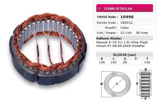 ALTERNATÖR STATÖR YAVUZ 10 498