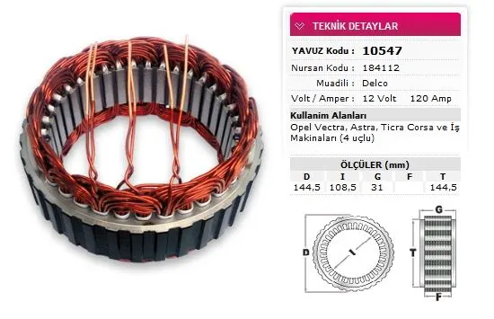 ALTERNATÖR STATÖR YAVUZ 10 547