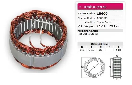 ALTERNATÖR STATÖR YAVUZ 10 600