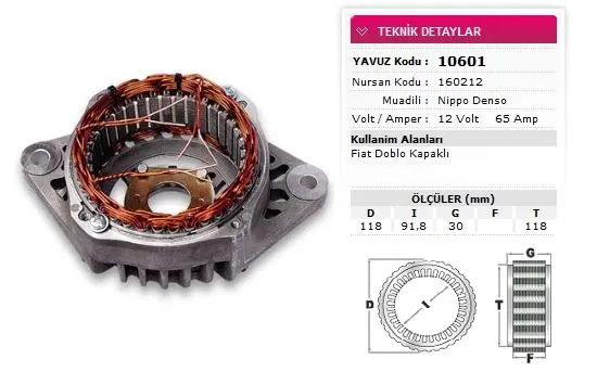 ALTERNATÖR STATÖR YAVUZ 10 601