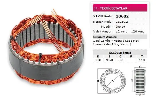 ALTERNATÖR STATÖR YAVUZ 10 602