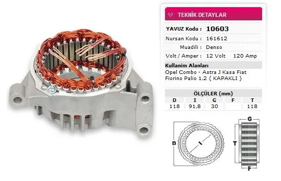 ALTERNATÖR STATÖR YAVUZ 10 603