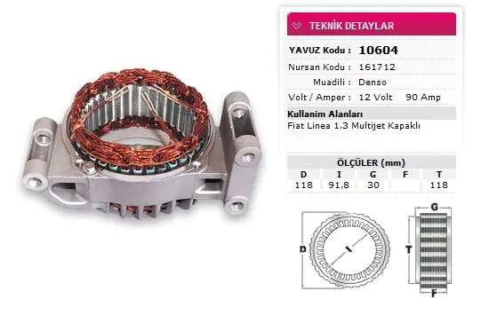 ALTERNATÖR STATÖR YAVUZ 10 604