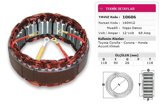 ALTERNATÖR STATÖR YAVUZ 10 606