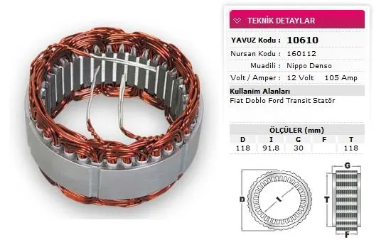 ALTERNATÖR STATÖR YAVUZ 10 610