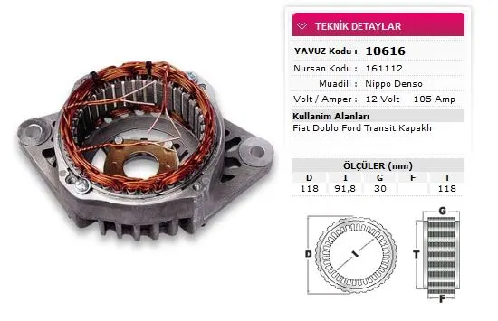 ALTERNATÖR STATÖR YAVUZ 10 616