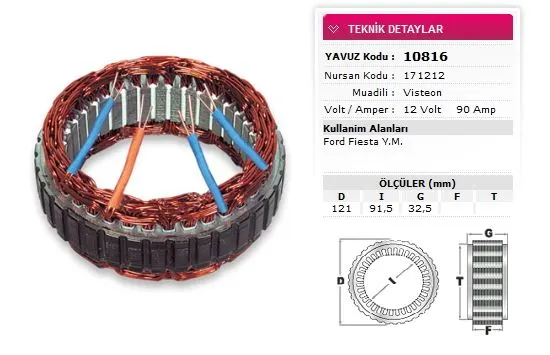 ALTERNATÖR STATÖR YAVUZ 10 816