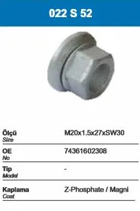 BESEL - Ağır Vasıta BİJON CİVATASI SOMUNU SAPLAMASI BESEL 022S52