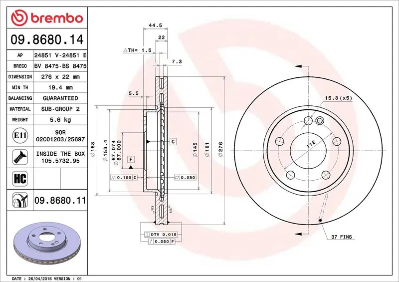 FREN DİSKİ BREMBO 09868014