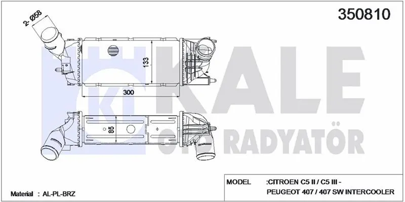 KALE RADYATOR TURBO RADYATÖRÜ INTERCOOLER KALE 350810
