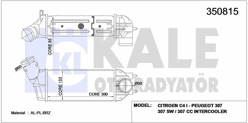 KALE RADYATOR TURBO RADYATÖRÜ INTERCOOLER KALE 350815