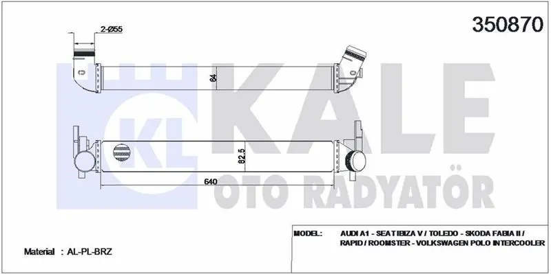 KALE RADYATOR TURBO RADYATÖRÜ INTERCOOLER KALE 350870
