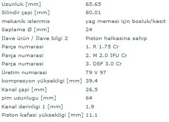 MAHLE MOTOR PİSTON + SEGMAN MAHLE 0298212
