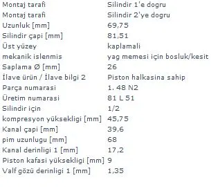 MAHLE MOTOR PİSTON + SEGMAN MAHLE 0305802