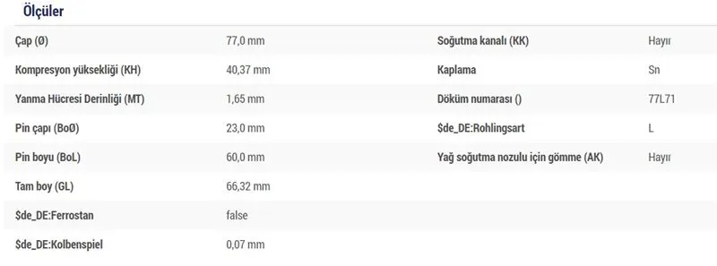MAHLE MOTOR PİSTON + SEGMAN MAHLE 0390100