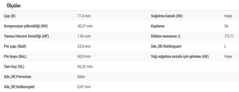 MAHLE MOTOR PİSTON + SEGMAN MAHLE 0390101