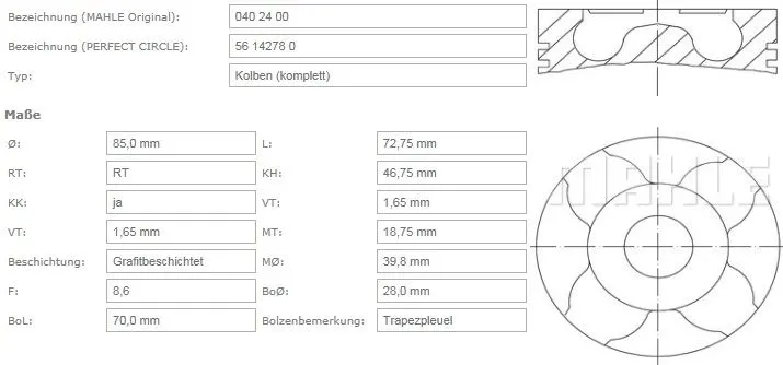 MAHLE MOTOR PİSTON + SEGMAN MAHLE 0402400